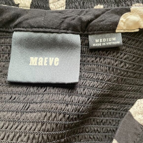 Maeve | Black & White Heart Print Smocked Dress | Size M - Picture 3 of 3